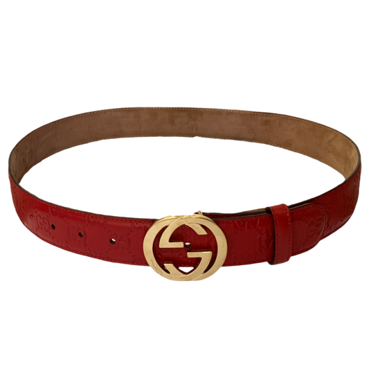 Authentic Gucci women’s red GG monogram leather belt