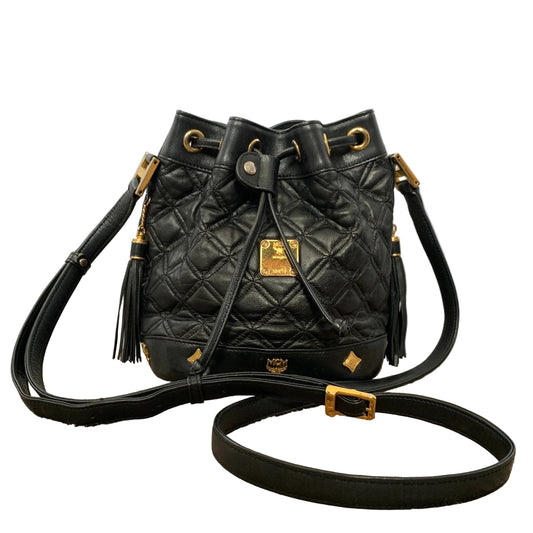 MCM black leather bucket crossbody bag Authentic with COA 9.2x7.1x4.2