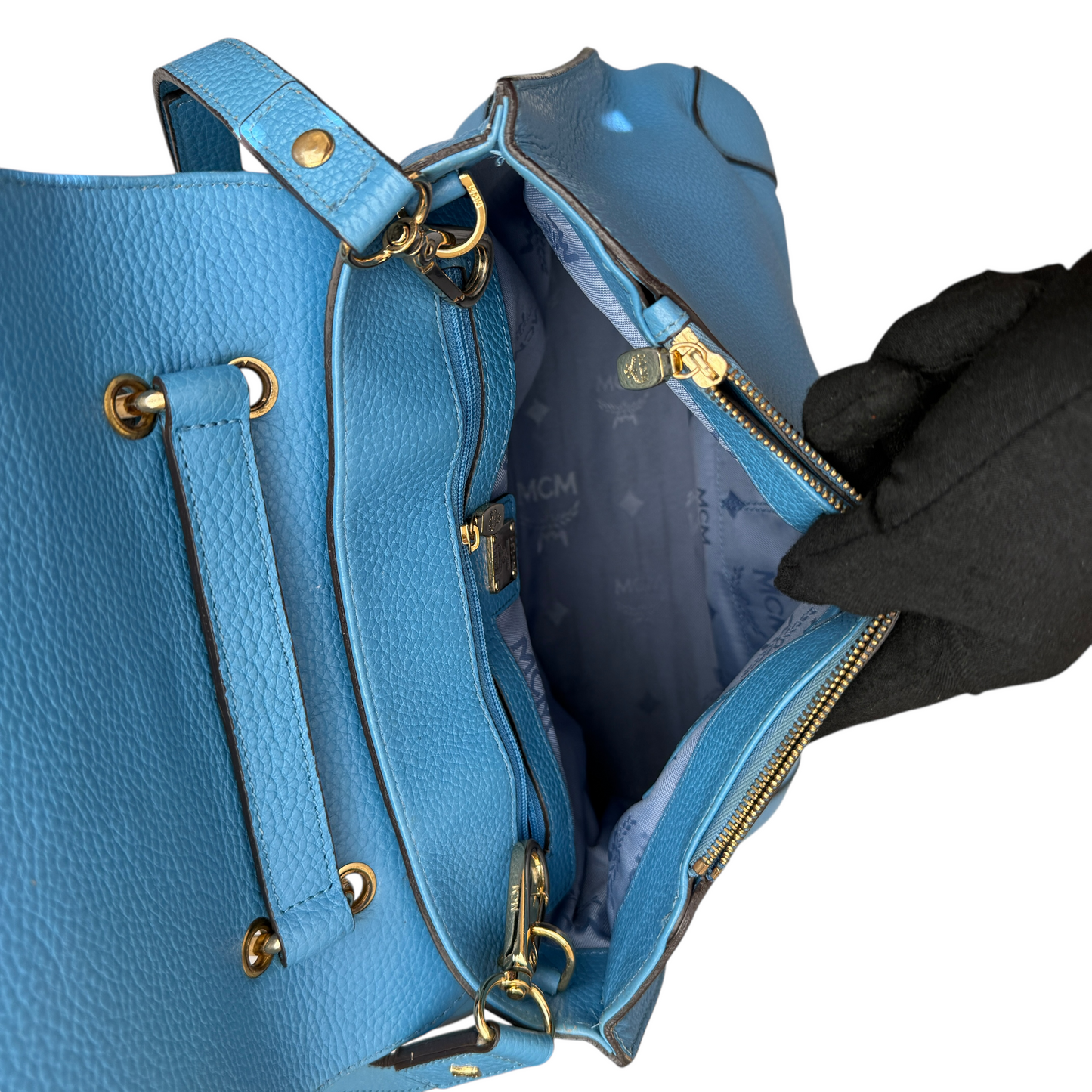 MCM blue leather women’s handbag authentic with COA and removable crossbody str