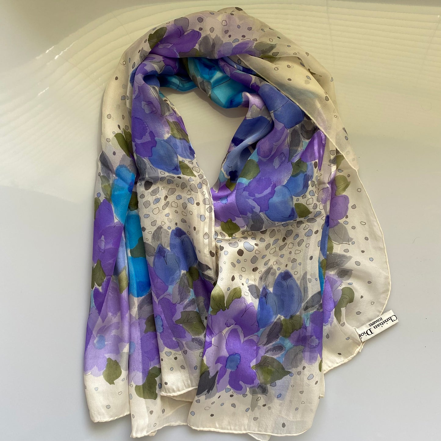 Dior large floral silk square Scarf Authentic with coa 43 inch