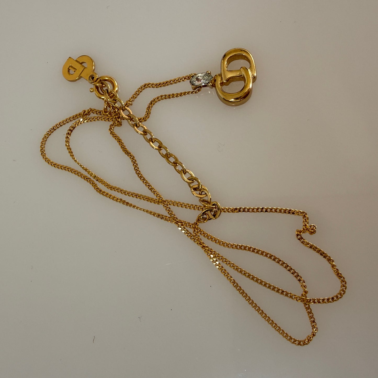 Christian Dior CD logo pendant necklace authentic with COA gold plated 003