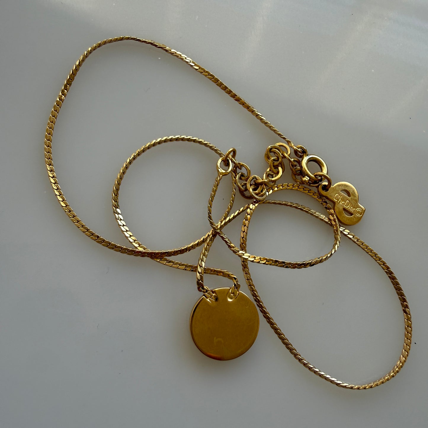 Christian Dior necklace logo pendant gold black authentic with COA 004