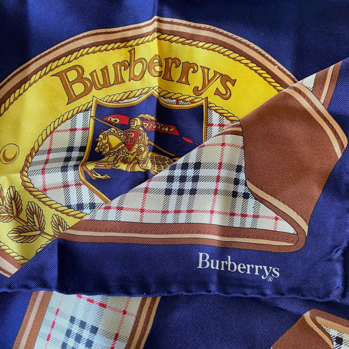 Burberry vintage check large silk square scarf Authentic with COA 22 inch