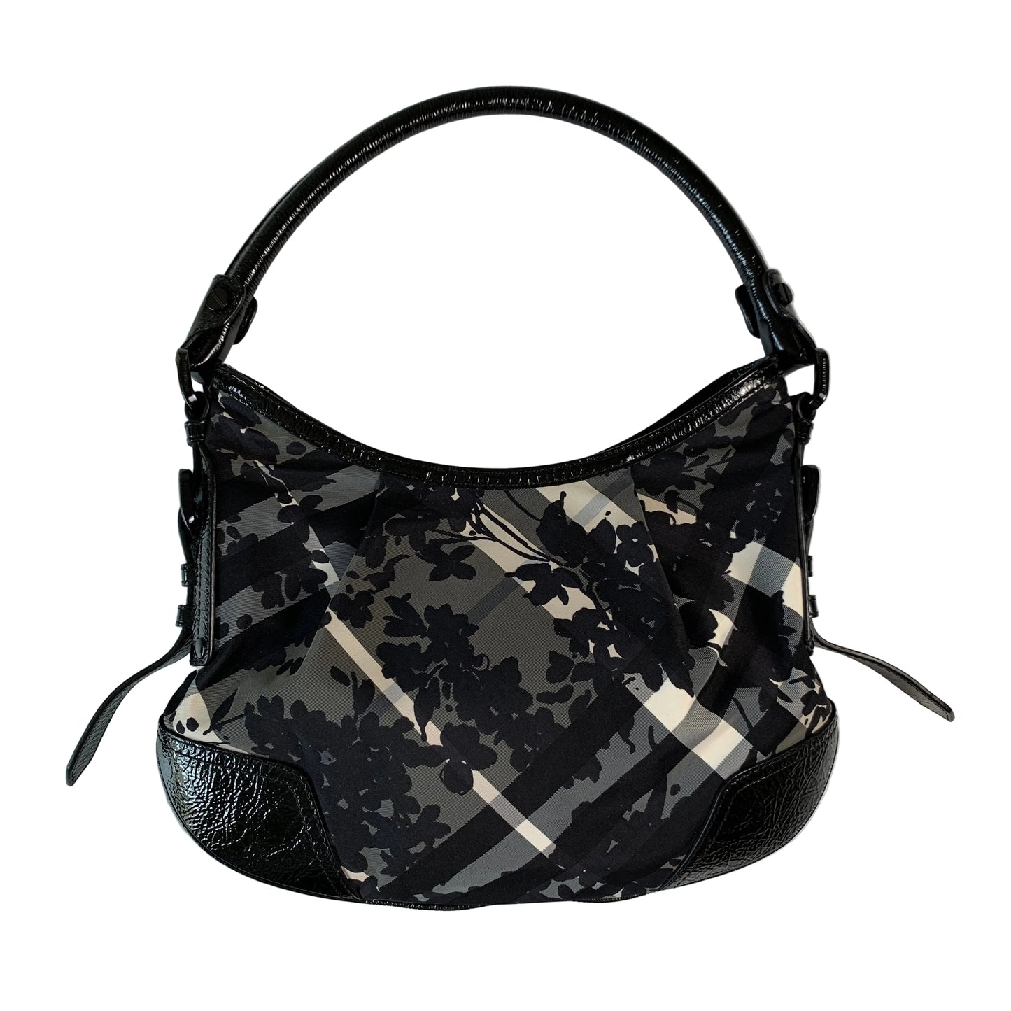 Burberry floral black white check hobo bag authentic with COA