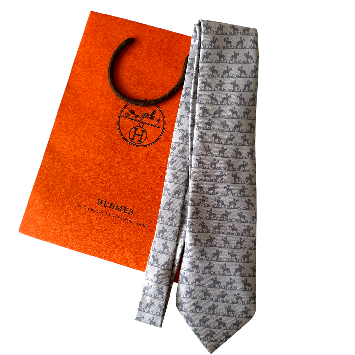 Hermes men’s silk Neck Tie authentic with COA shopper