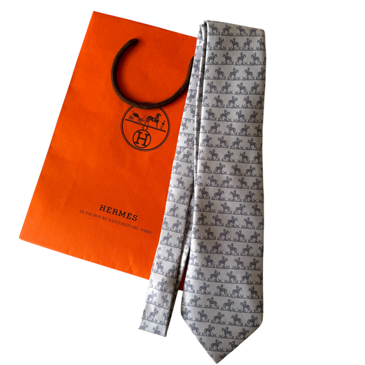 Hermes men’s silk Neck Tie authentic with COA shopper