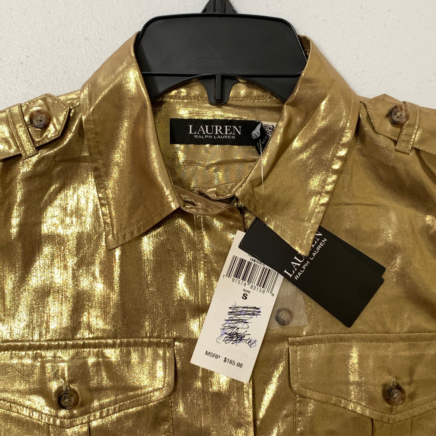 Lauren Ralph Lauren women’s NWT tan/gold long sleeve button up shirt size small