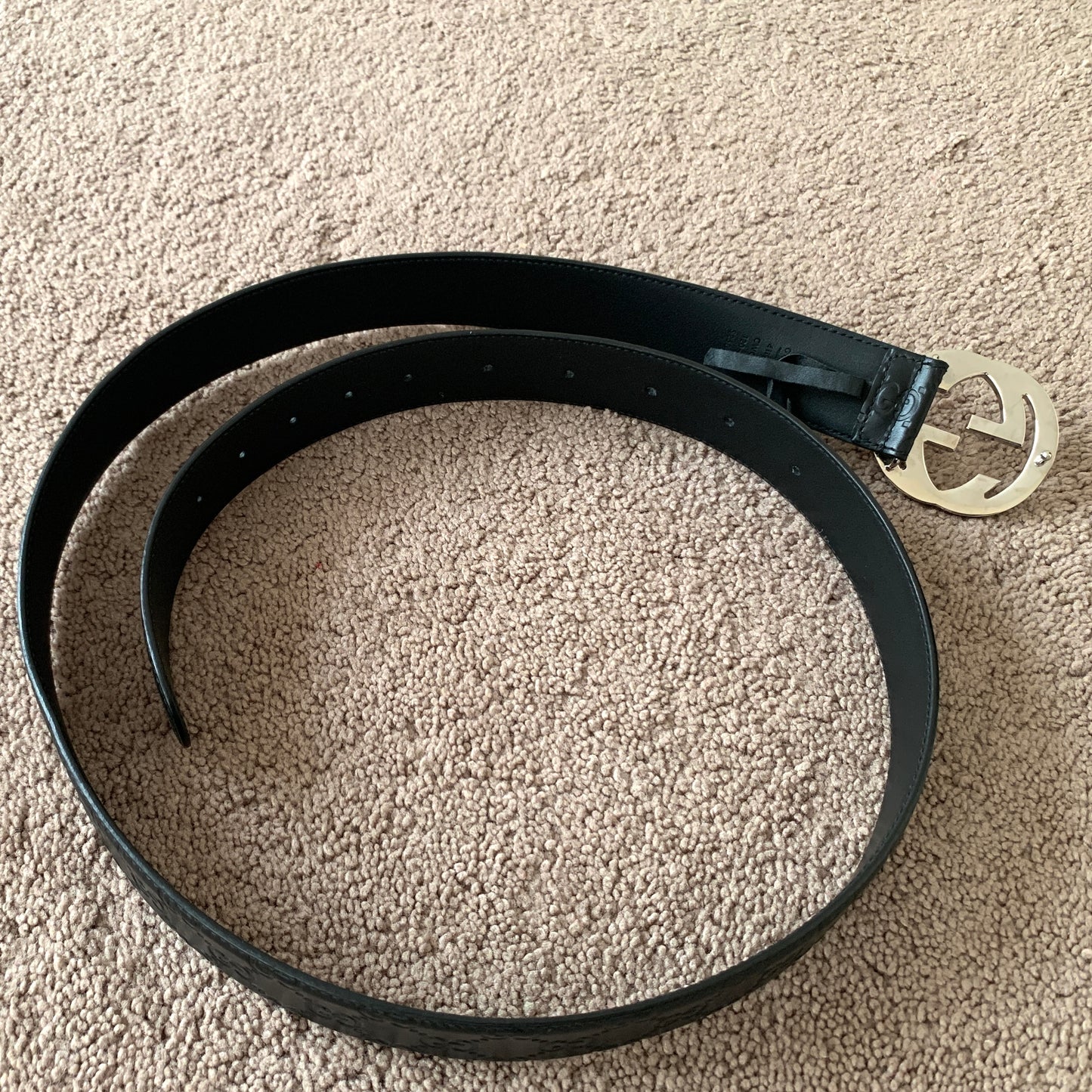 Authentic Gucci unisex plus size monogram black leather belt