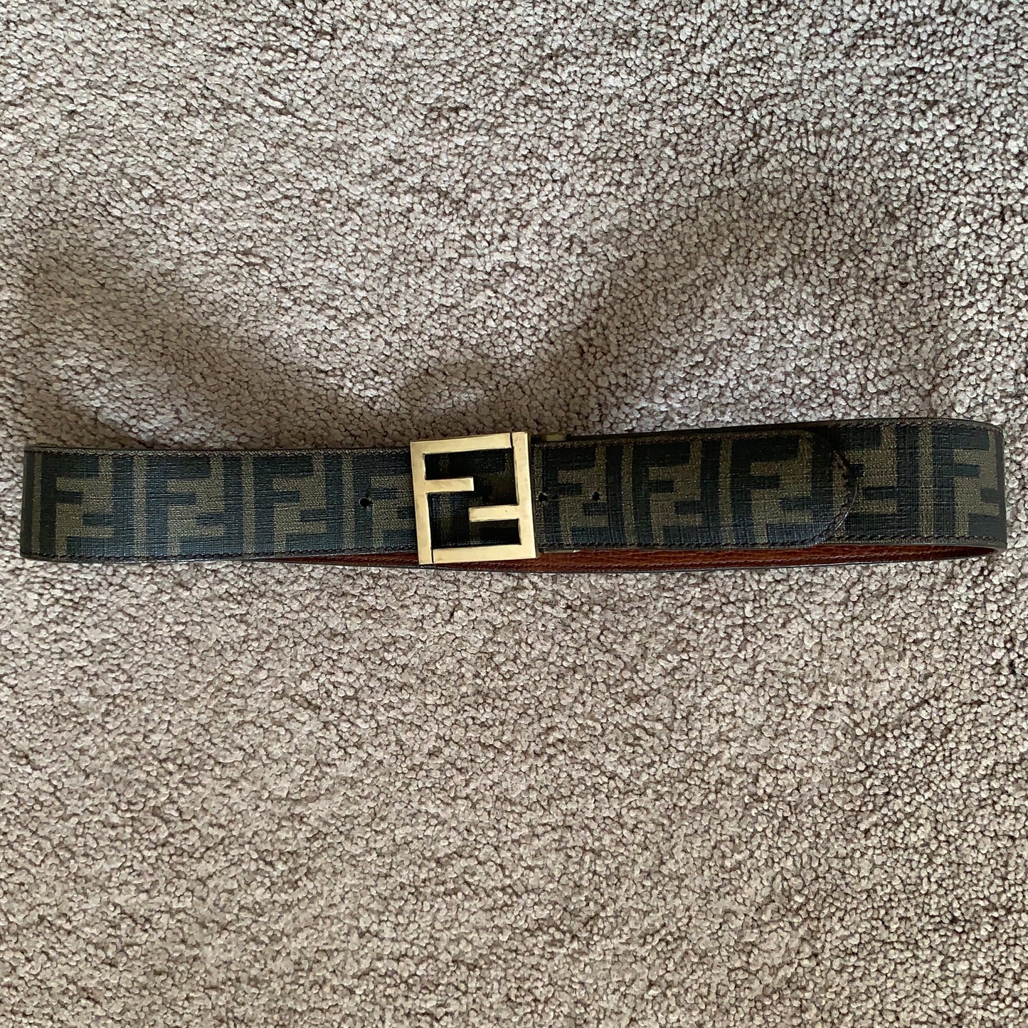 Authentic FENDI unisex reversibile double sided FF monogram leather belt