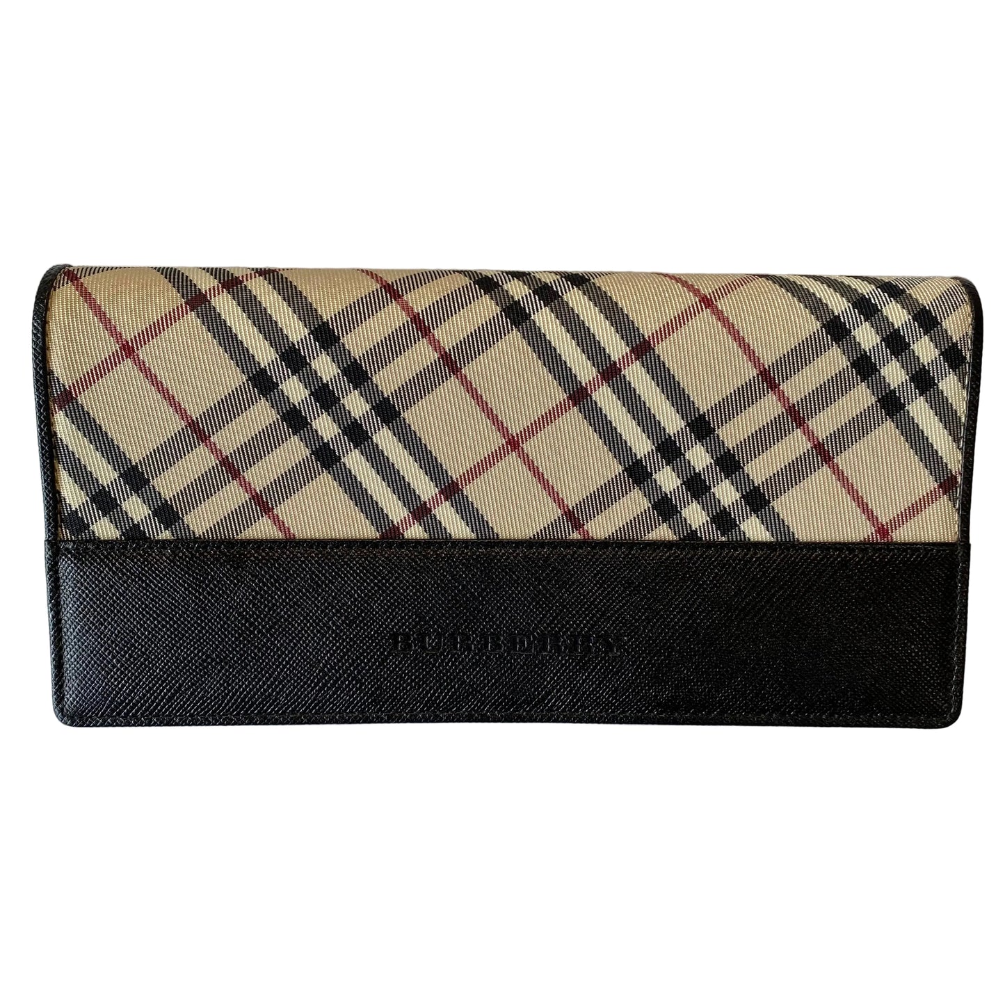 Burberry classic check black leather long wallet authentic with coa box