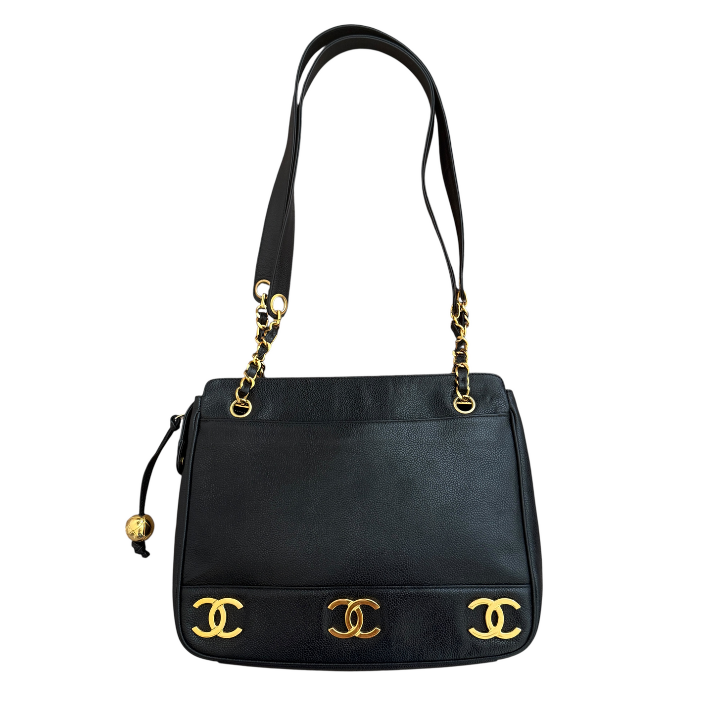 Chanel caviar triple CC black leather bag authentic with COA dust bag guarantee card