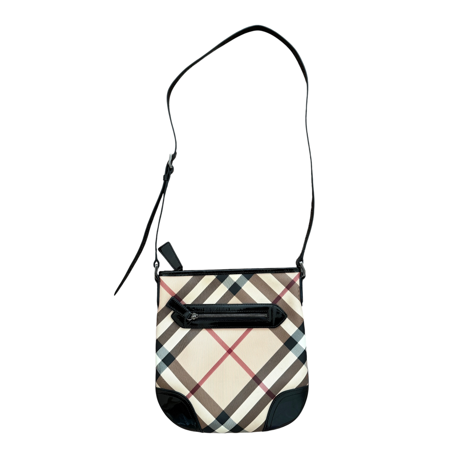 Burberry nova check canvas and black leather crossbody bag authentic with COA