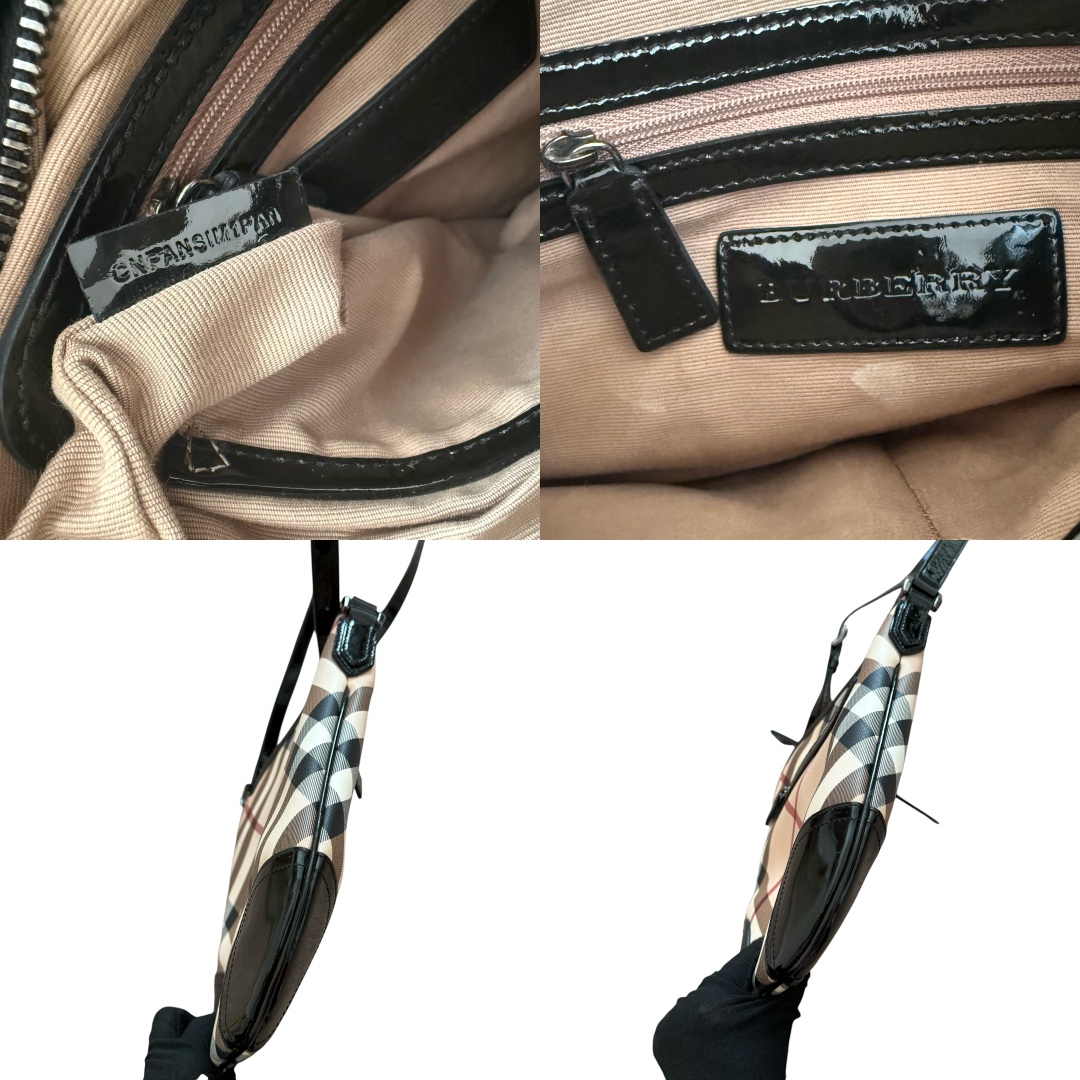 Burberry nova check canvas and black leather crossbody bag authentic with COA