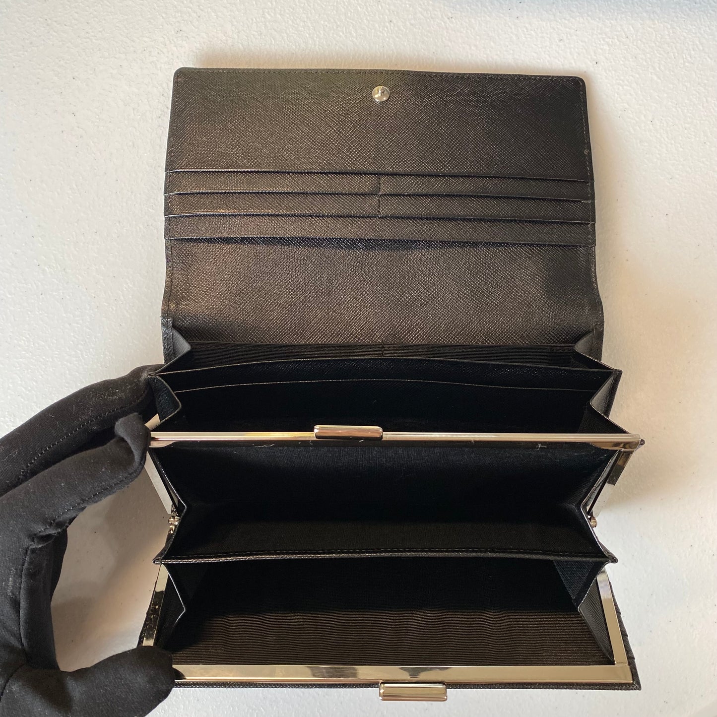 Burberry classic check black leather long wallet authentic with coa box