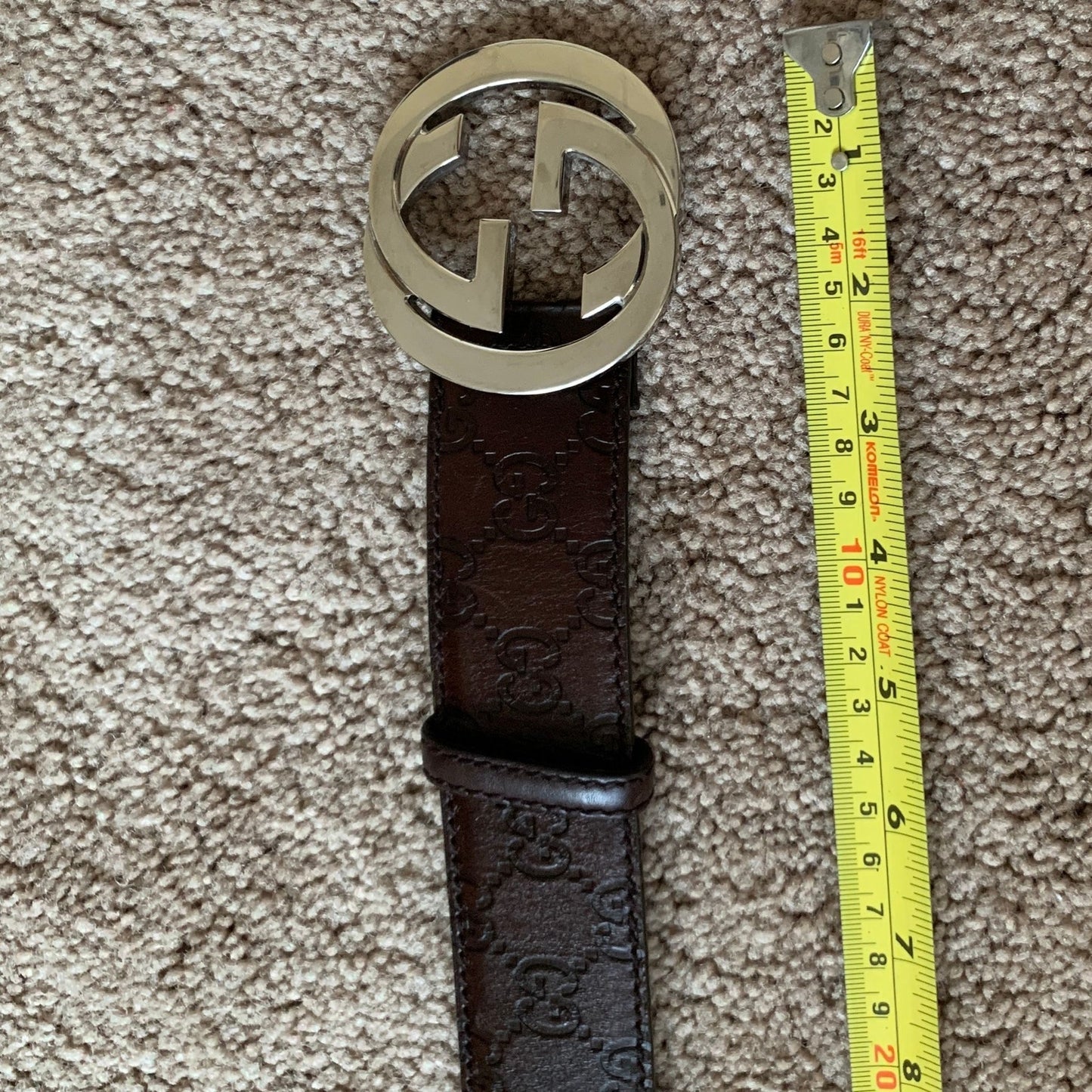 G1047 Gucci unisex 90 cm 36 inch signature monogram brown leather belt