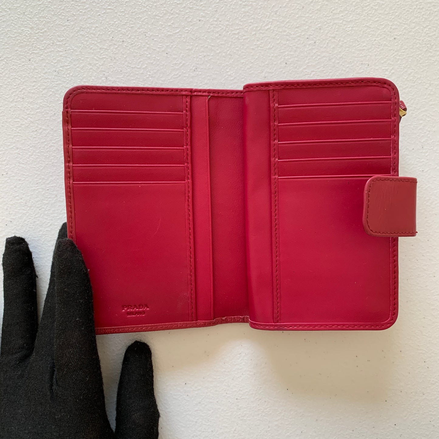 Prada women’s pink bifold compact leather wallet authentic with COA