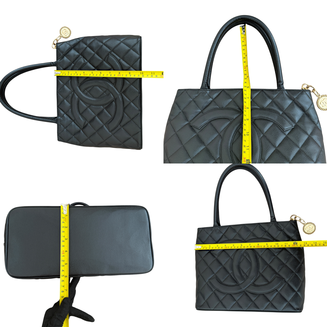 Chanel CC caviar black leather medallion tote bag authentic with COA and dust b