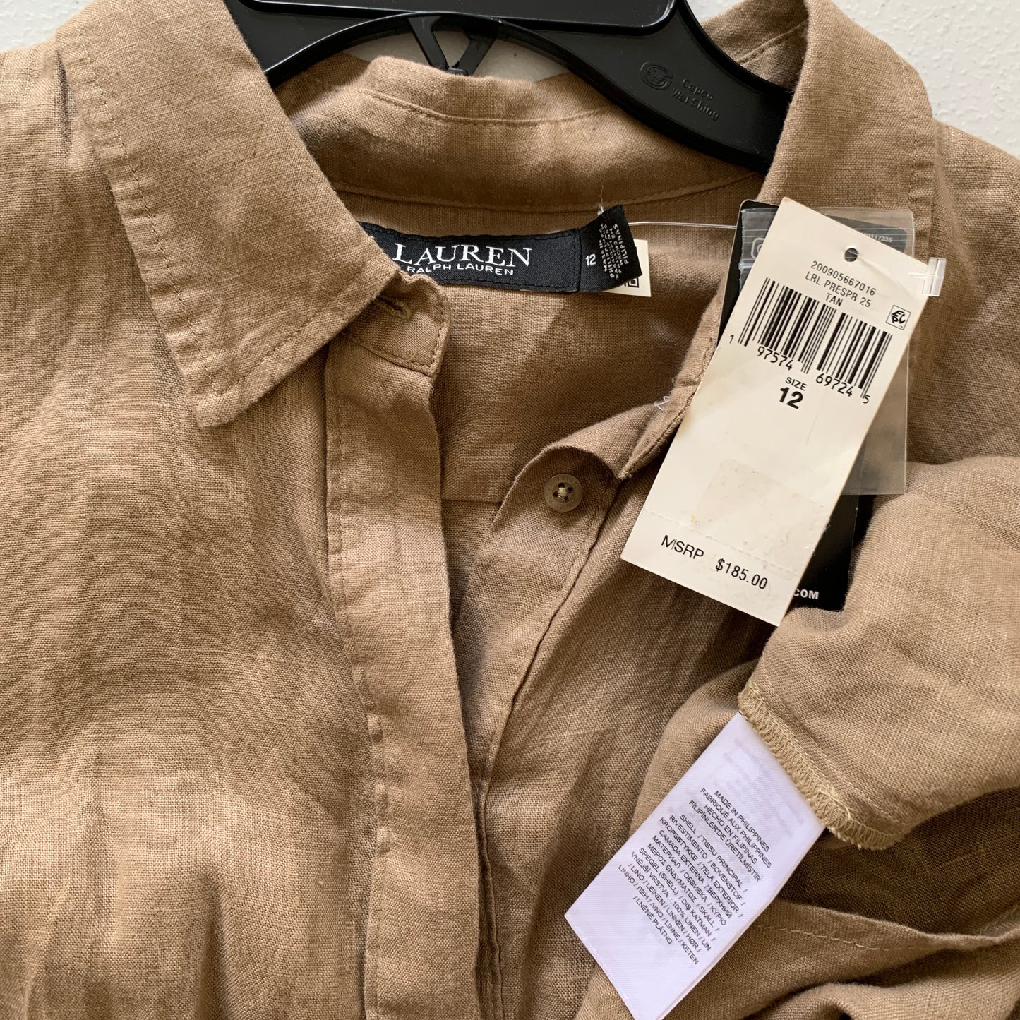 Lauren Ralph Lauren Women’s NWT Tan beige linen shirt Dress size 12