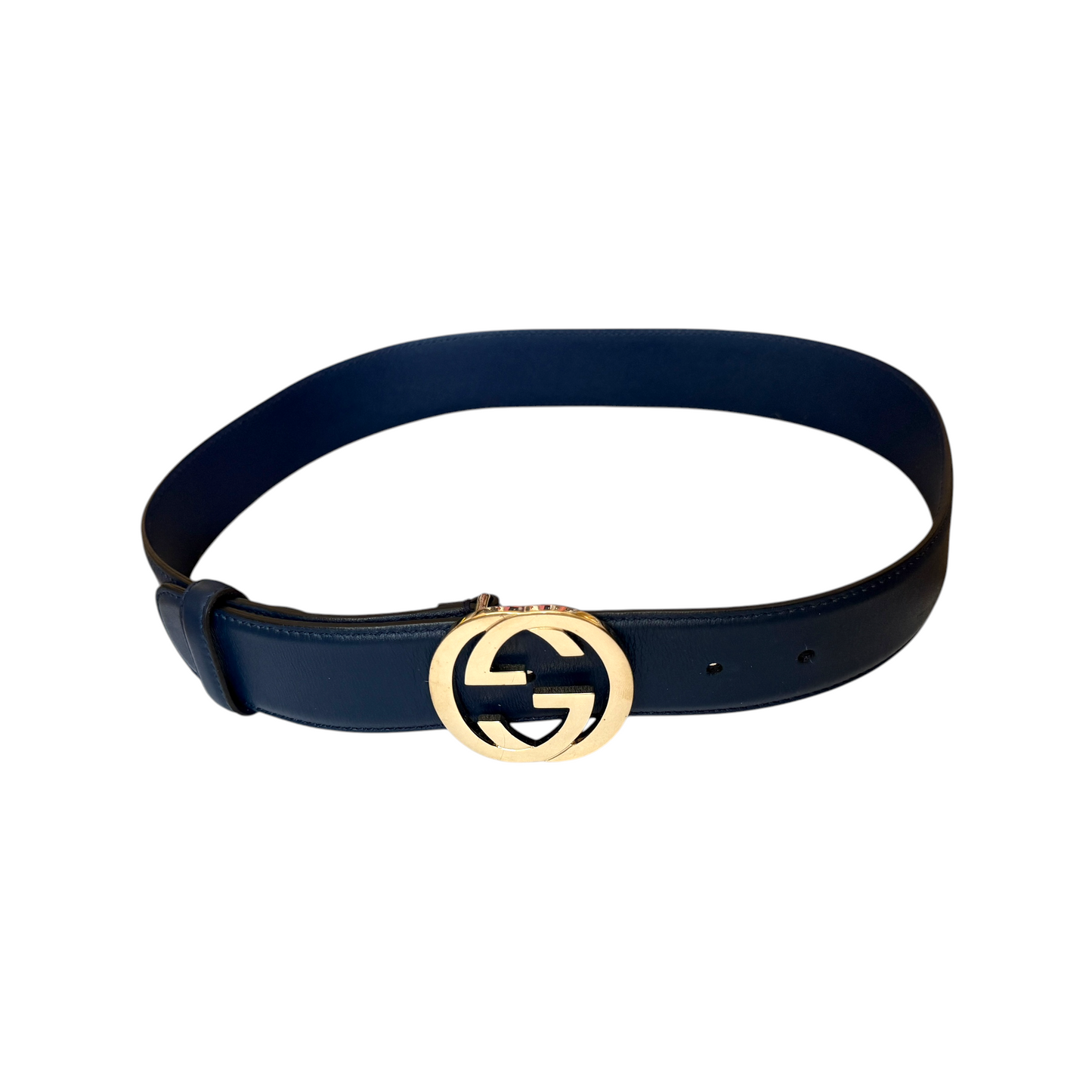 Gucci blue leather belt size 75 cm 30 inch authentic with COA