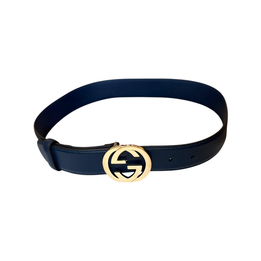 Gucci blue leather belt size 75 cm 30 inch authentic with COA