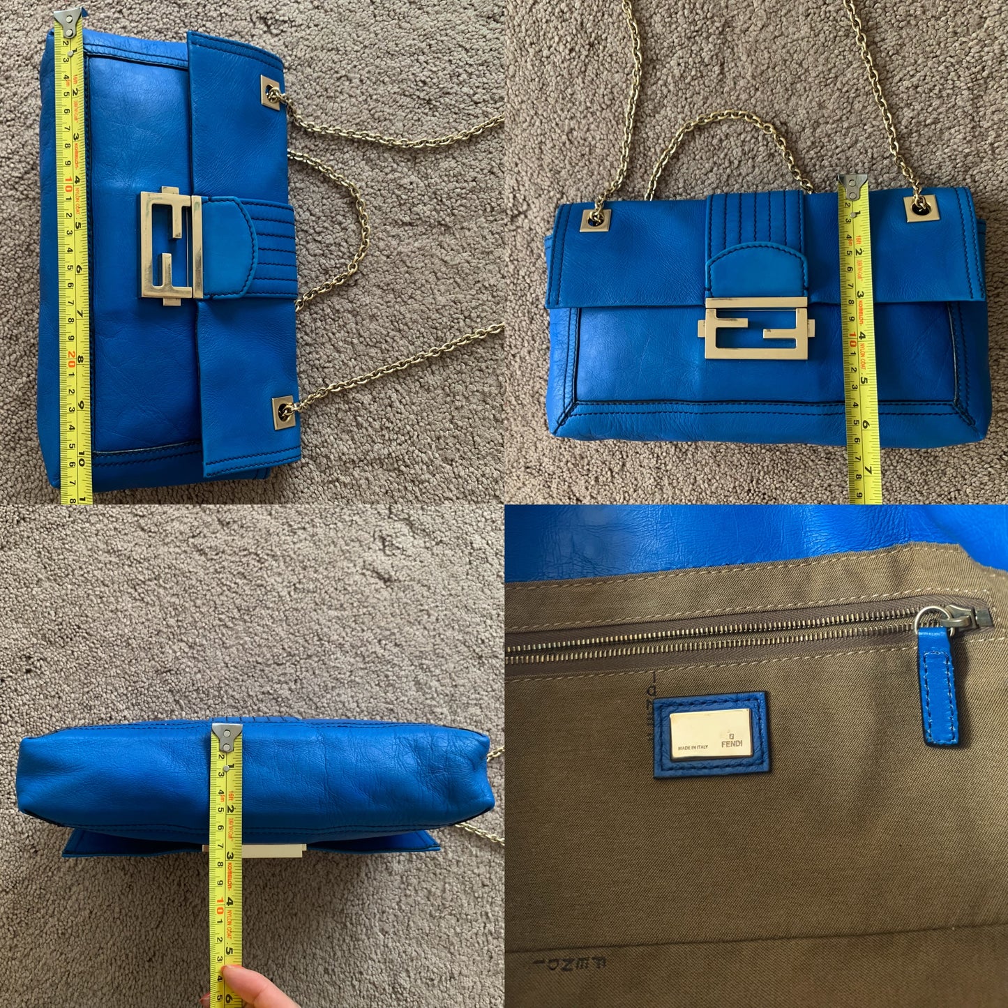 Authentic Fendi 2 way baguette chain blue leather bag with dust bag and COA