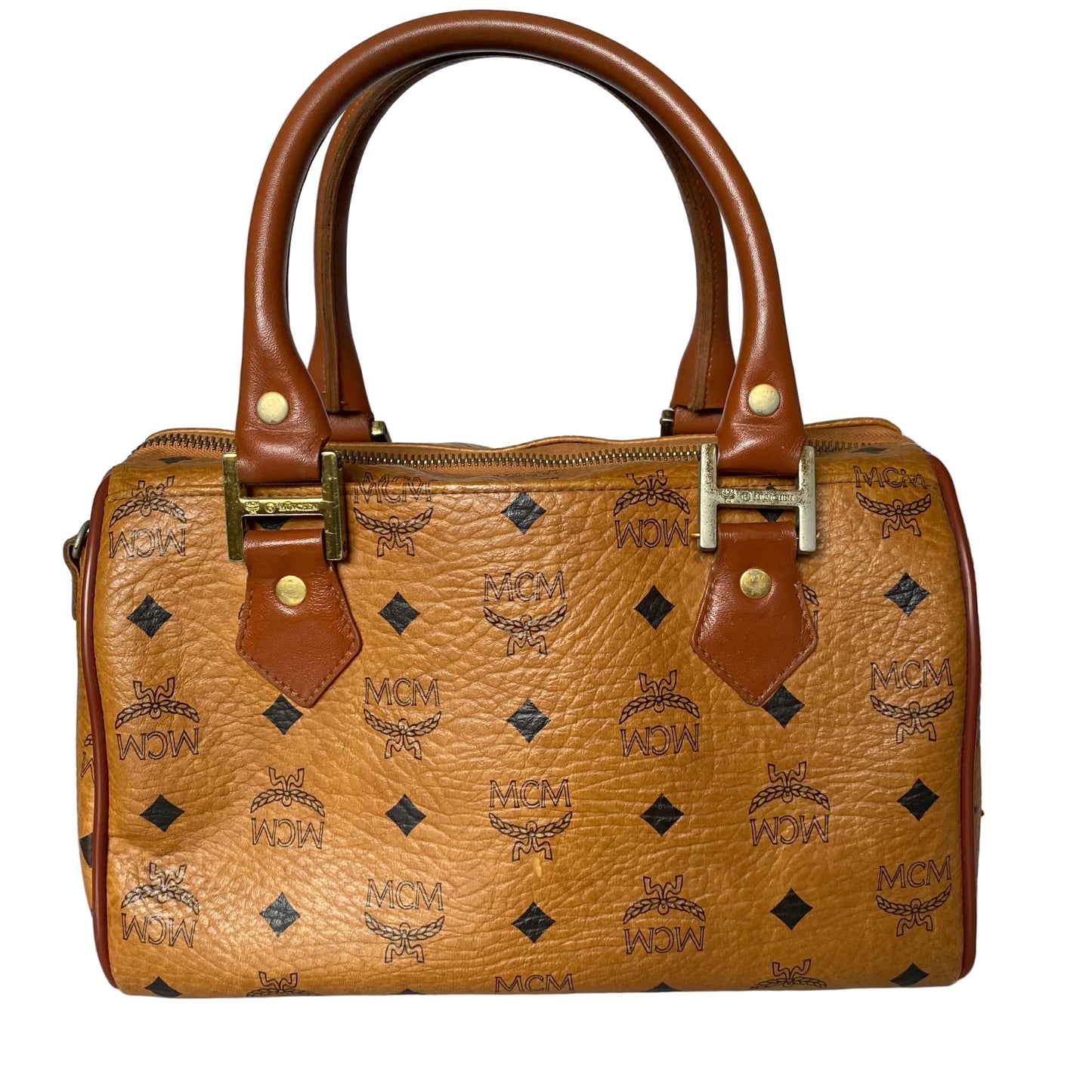 MCM cognac Boston bag handbag Authentic with COA