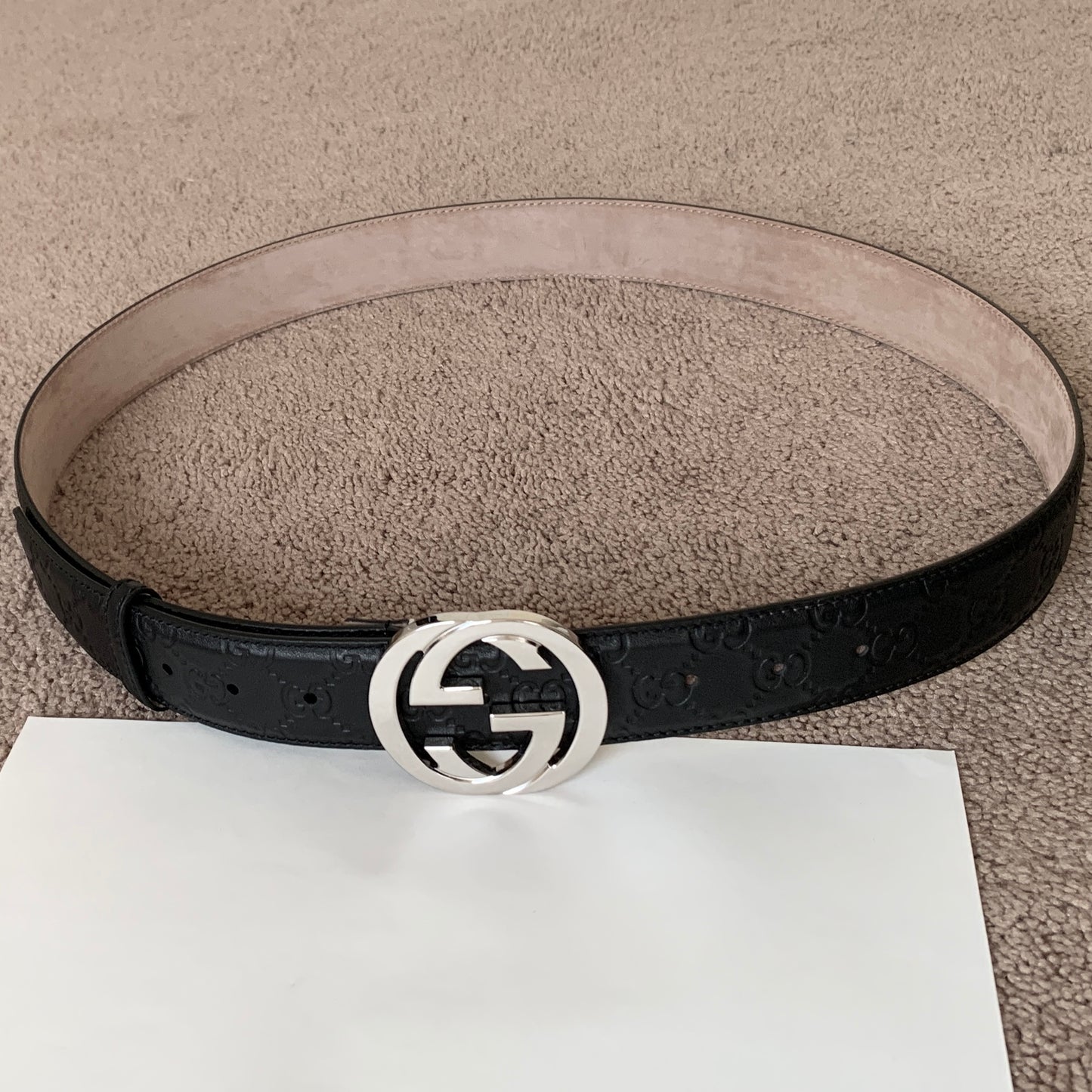 Authentic Gucci new unisex signature black leather belt with dust bag and box
