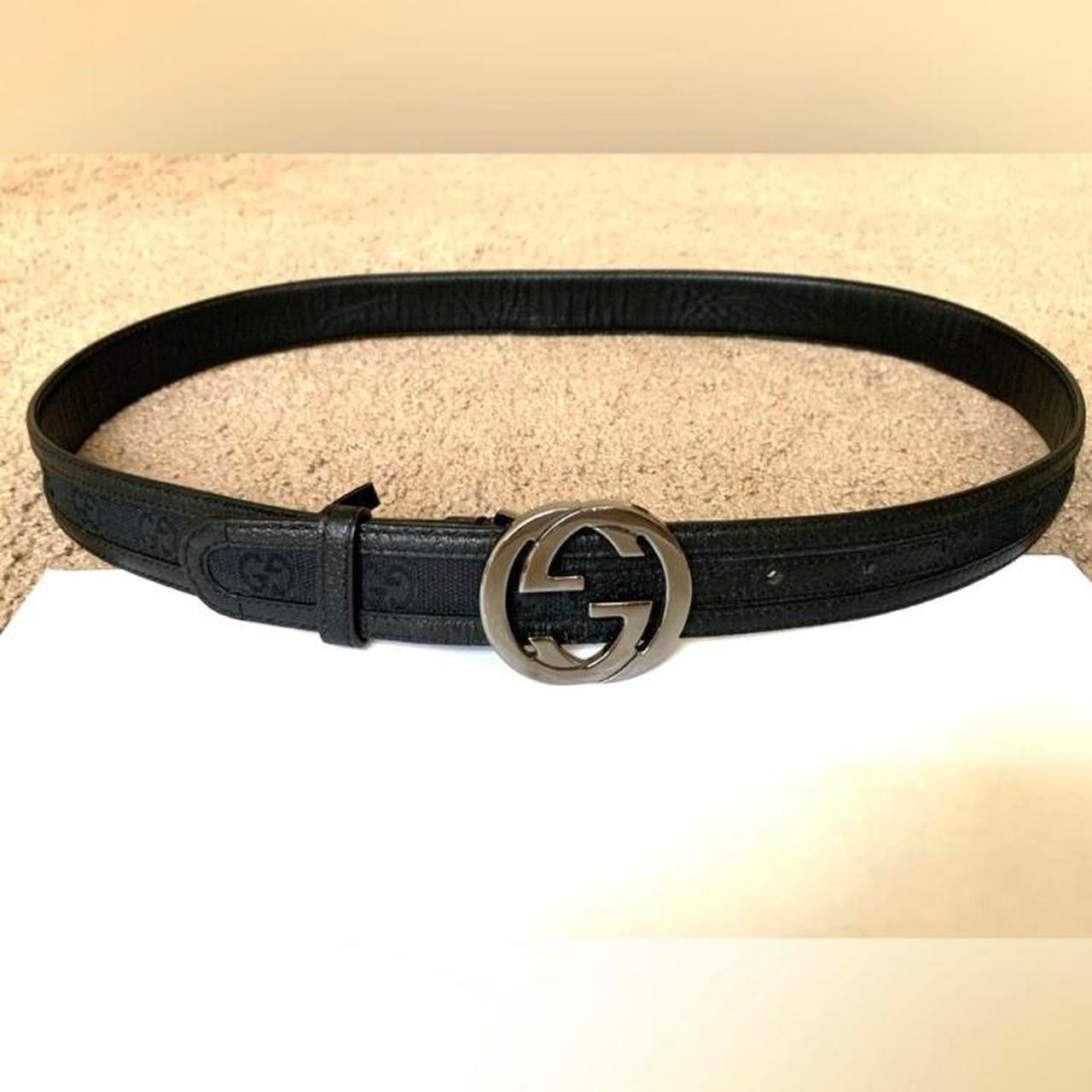 Authentic Gucci unisex monogram black canvas and leather belt 90 cm 36 inch