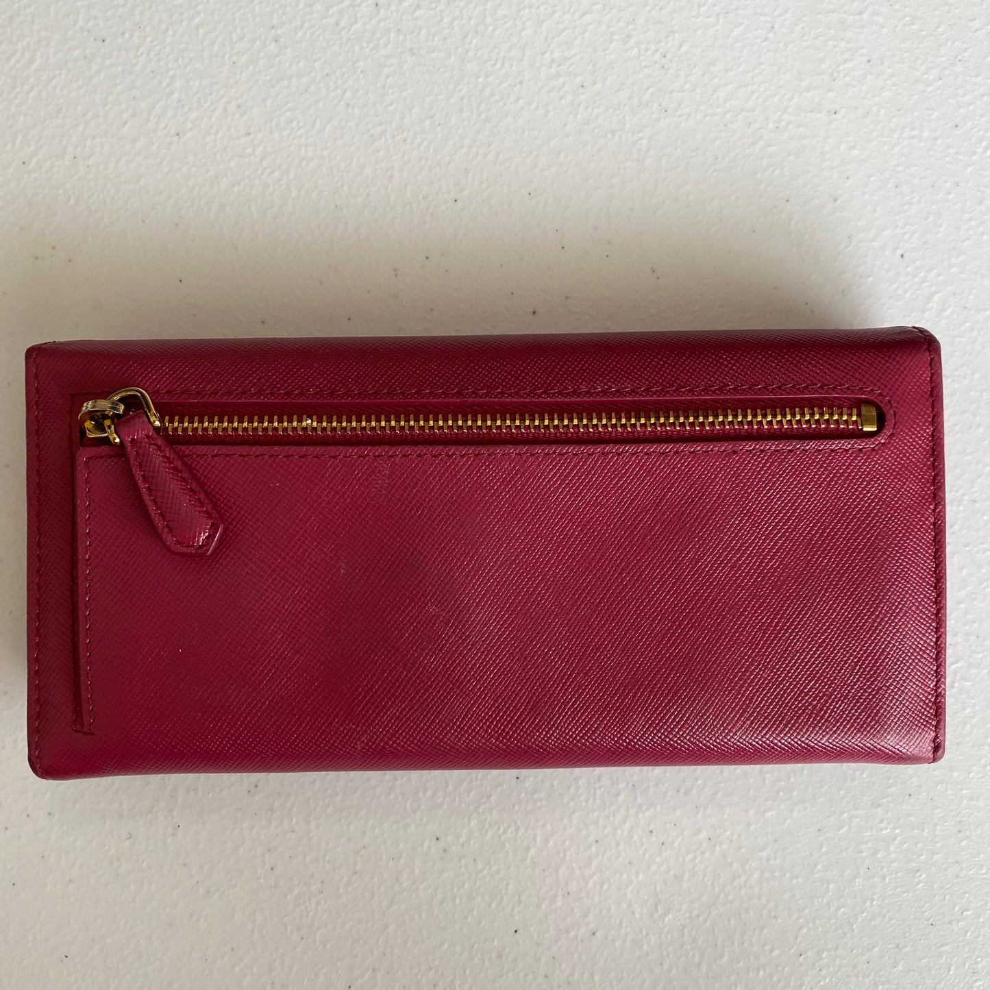 Prada pink saffiano leather long wallet authentic with coa