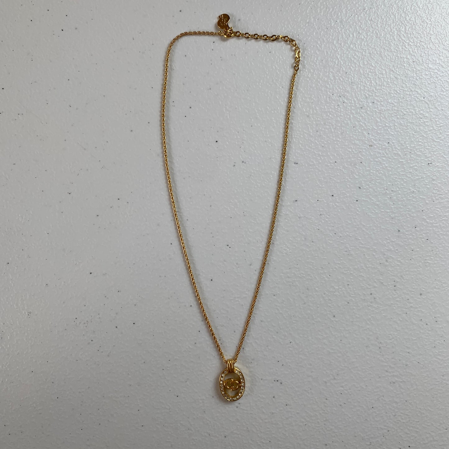 Dior CD logo pendant gold plated necklace authentic with COA and adjustable len