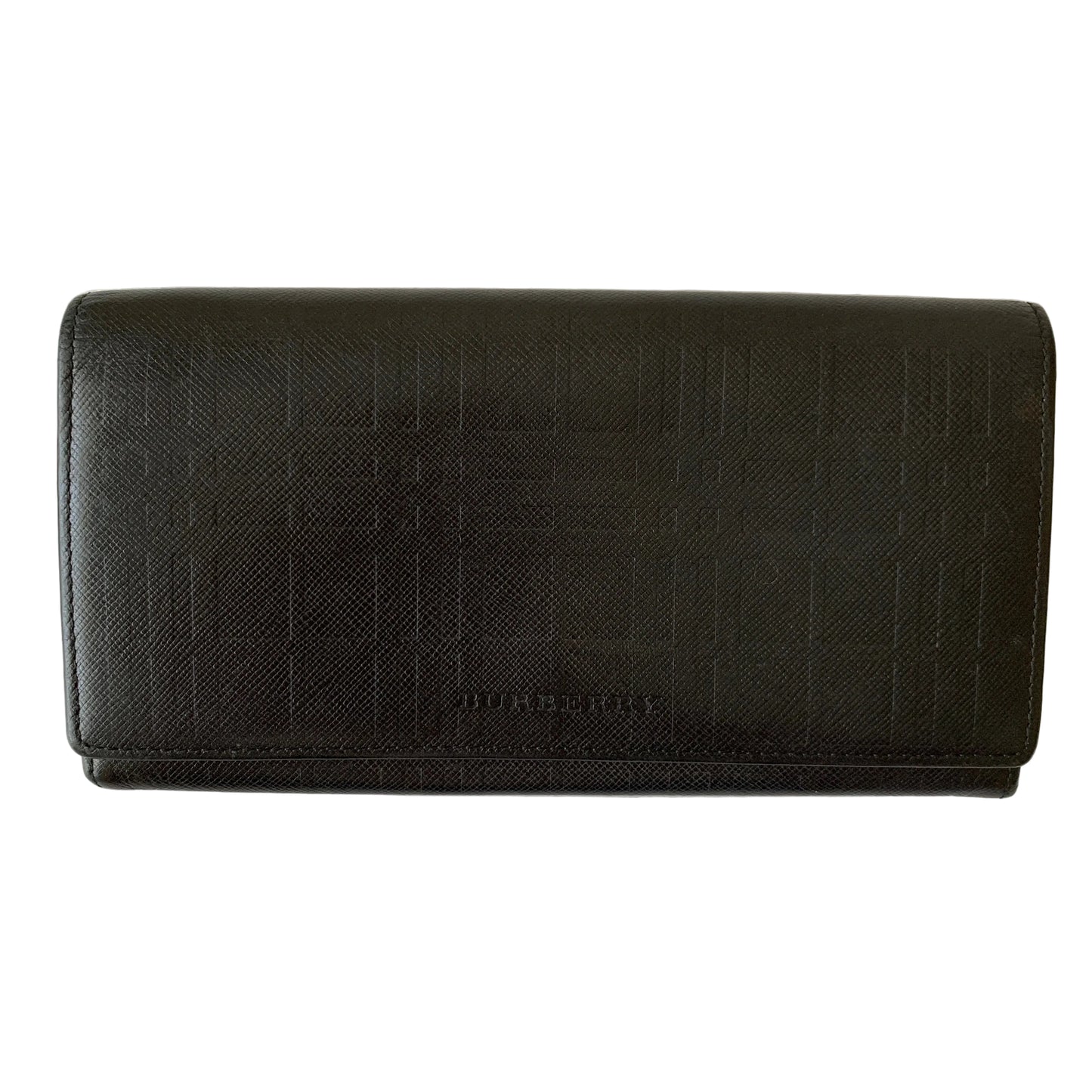 Burberry Black check leather long wallet authentic with COA