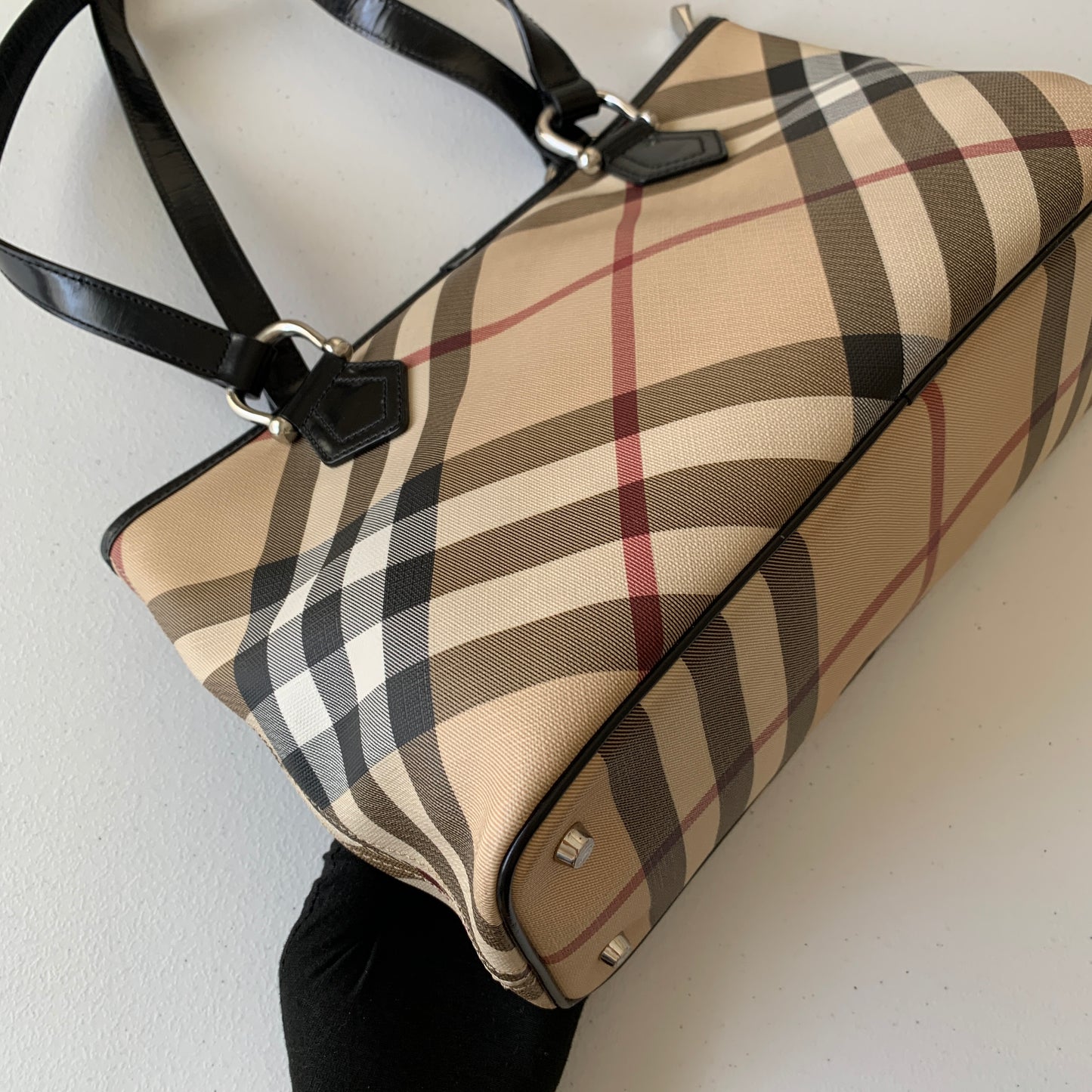 Burberry nova check canvas and black leather Tote Bag authentic with COA