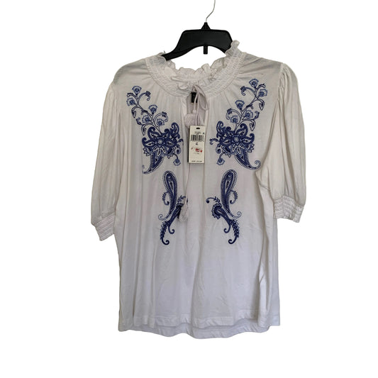 Lauren Ralph Lauren womens NWT blue Embroidery white short sleeve shirt size XL