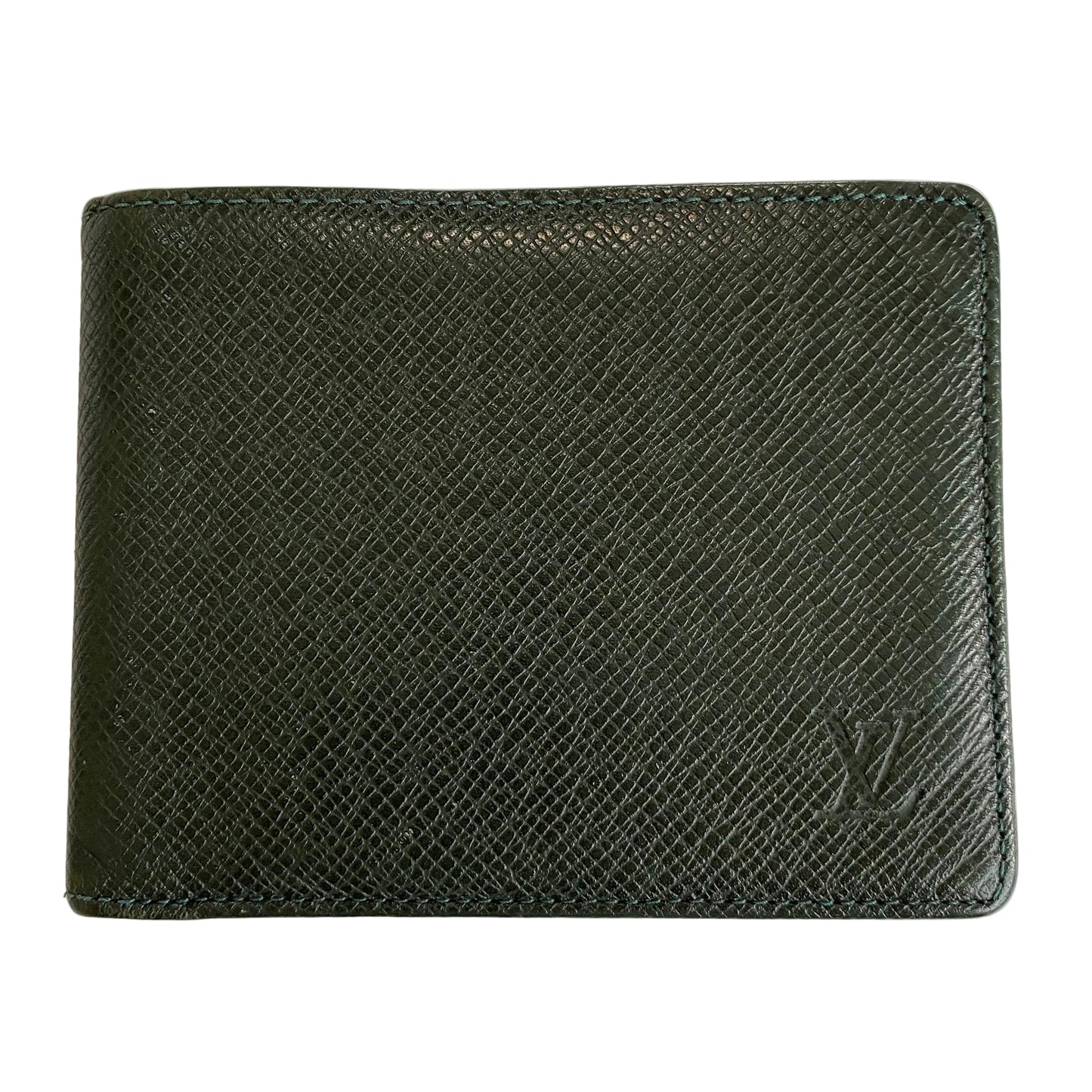 Louis Vuitton green taiga men bifold wallet mi0923 authentic with coa