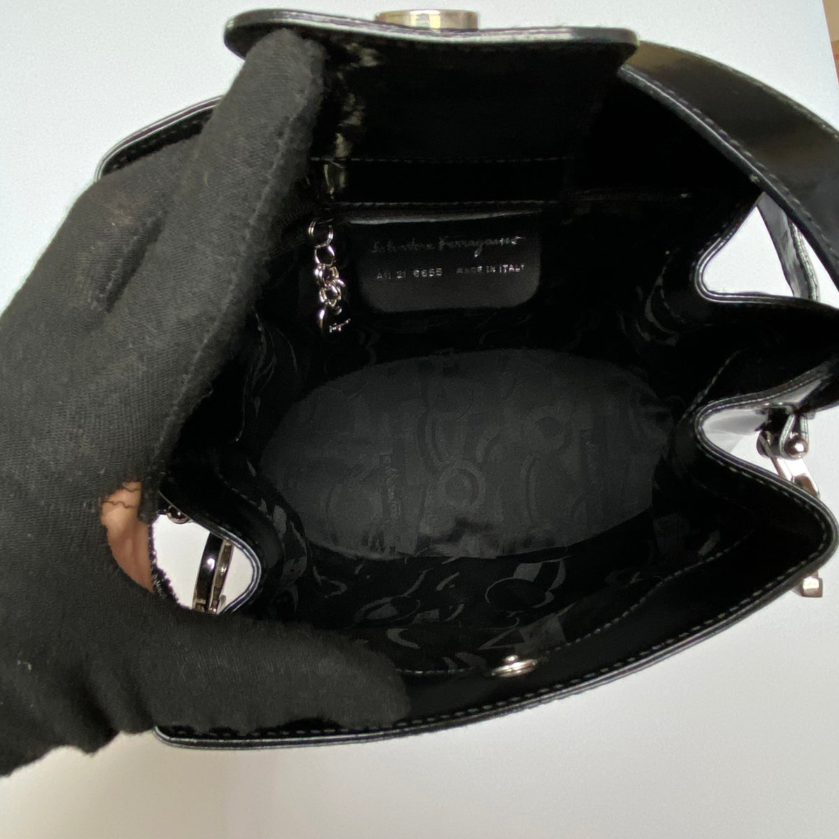 Ferragamo black leather bucket bag Authentic with COA 10.6x12x5.5