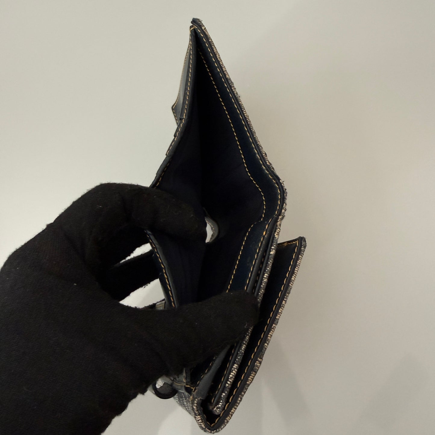 Christian Dior blue trotter canvas and leather compact wallet authentic with COA