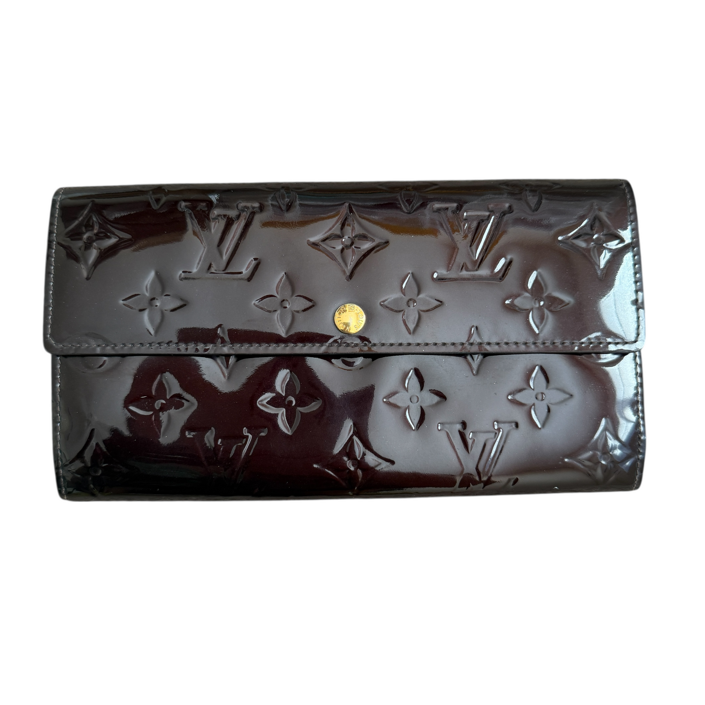 Louis Vuitton monogram Vernis patent leather amarante long wallet authentic with COA TN1141