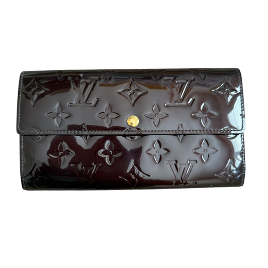 Louis Vuitton monogram Vernis patent leather amarante long wallet authentic with COA TN1141