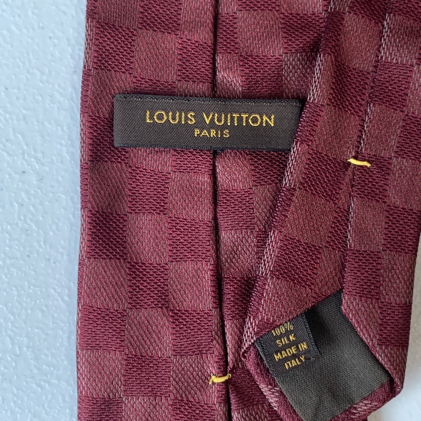 Louis Vuitton burgundy damier silk tie authentic with COA