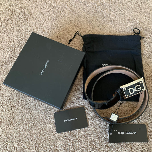 DG1019 Dolce & Gabbana unisex black patent leather belt size 90 cm 36 inch