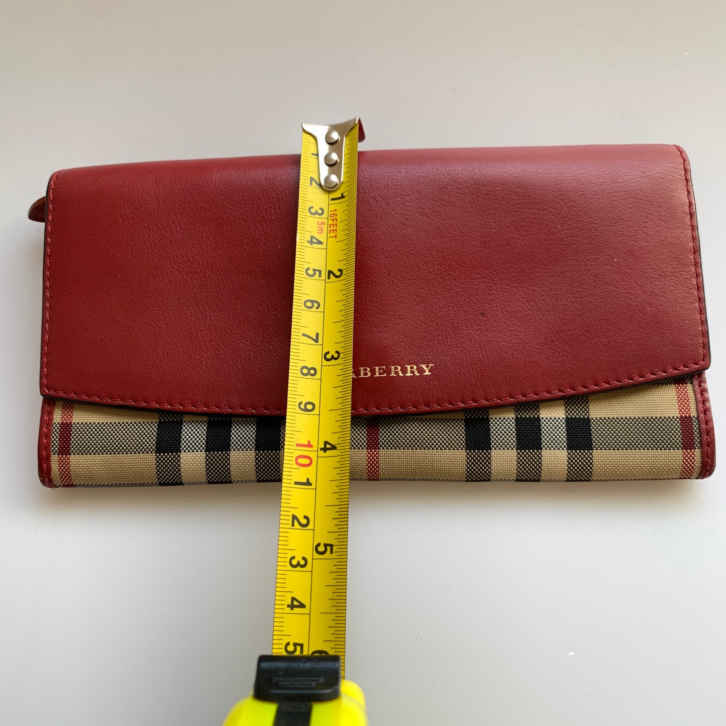 Burberry women’s nova check canvas and red leather wallet authentic with COA
