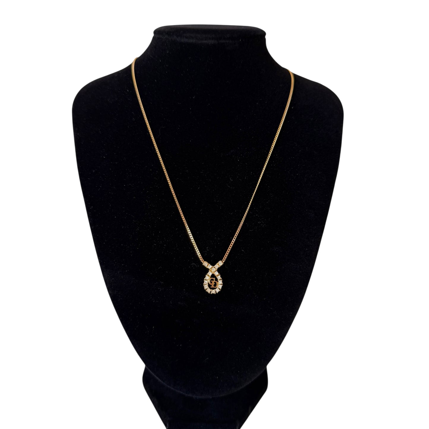 Christian Dior CD logo rhinestone gold tone necklace authentic with COA 005