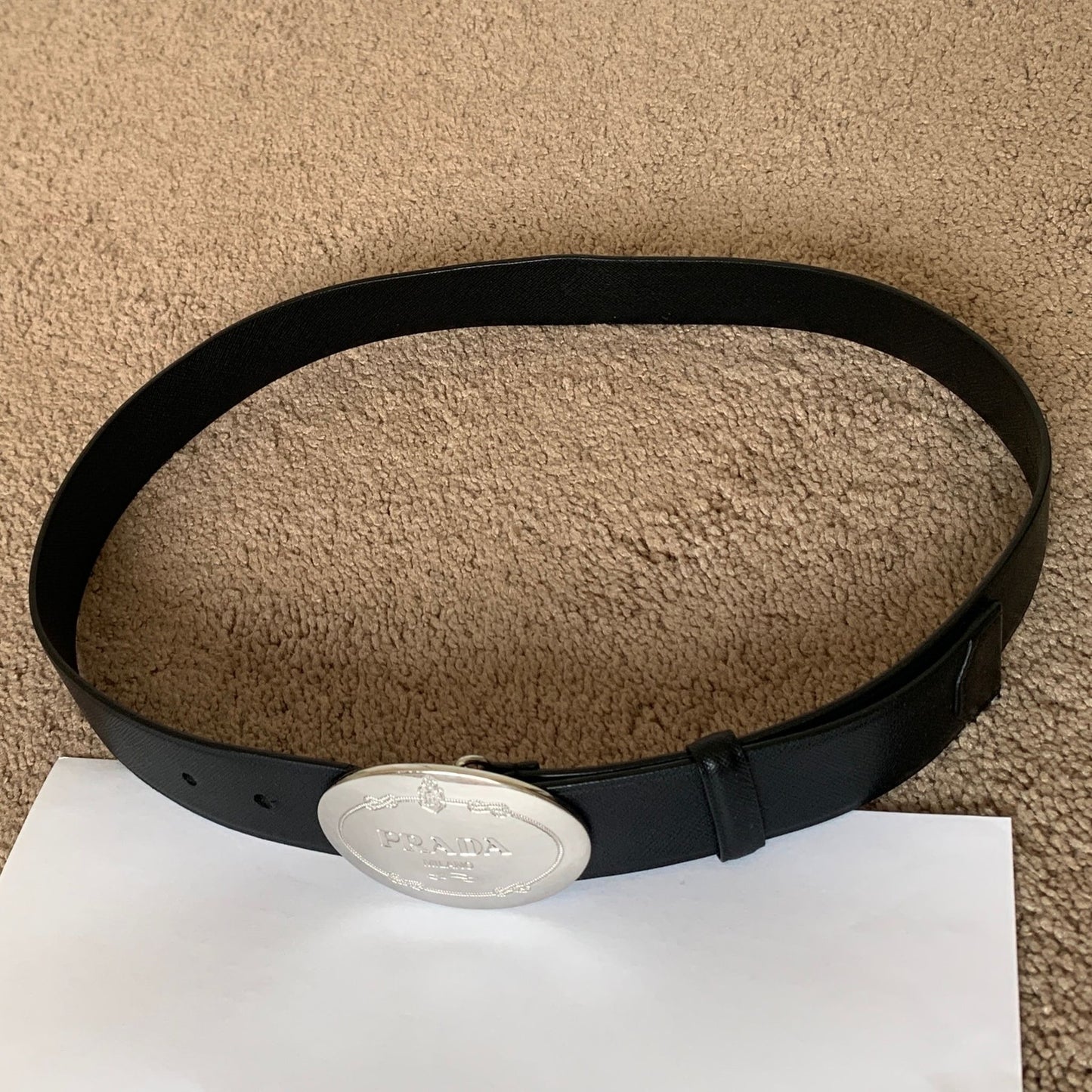 P1007 Prada unisex saffiano black leather belt size 85 cm 34 inch