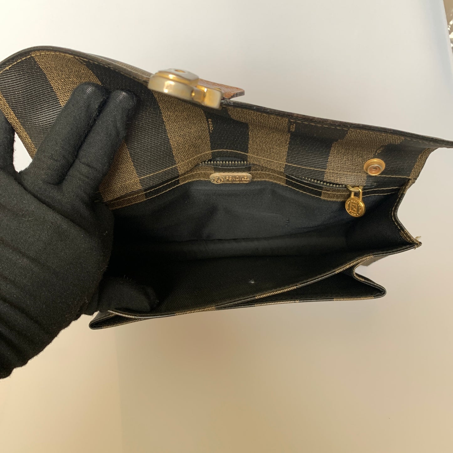 Fendi vintage pequin clutch bag Authentic with COA