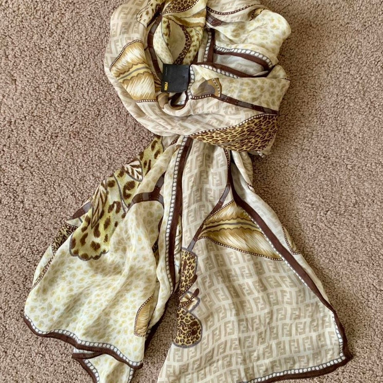 Authentic Fendi FF monogram women’s silk scarf long and large