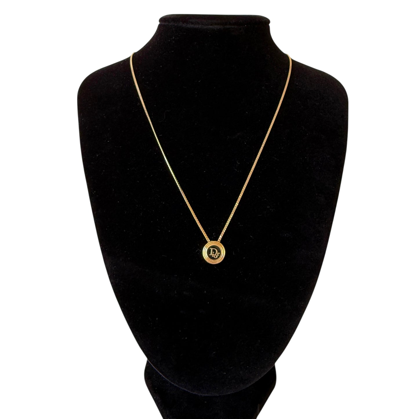 Christian Dior necklace logo pendant gold black authentic with COA 004