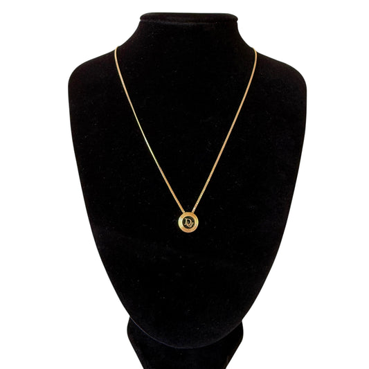 Christian Dior necklace logo pendant gold black authentic with COA 004