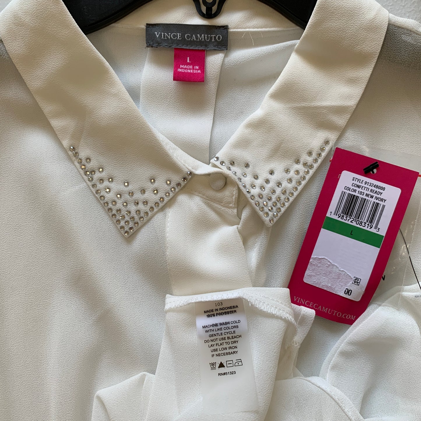 Vince Camuto Womens NWT White sheer long sleeve blouse size large