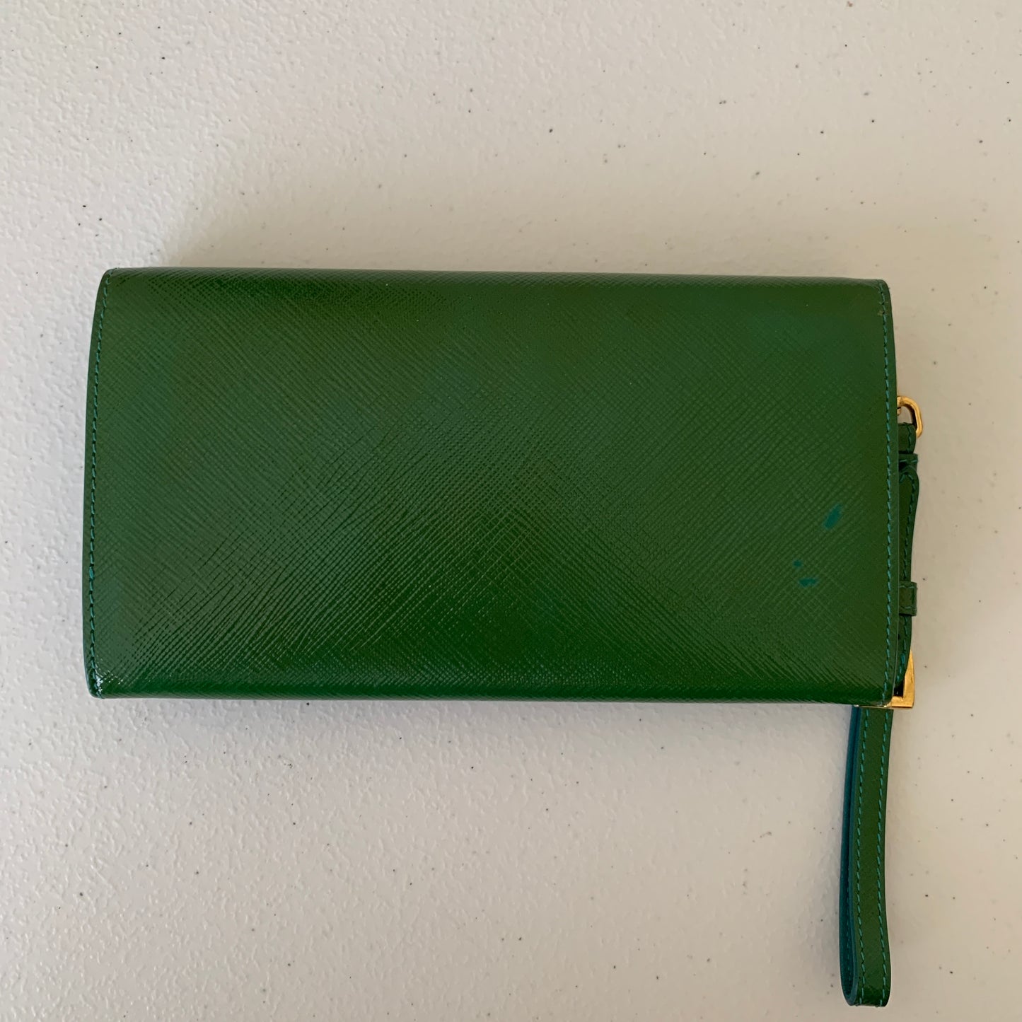 PRADA long green leather wristlet clutch bag Authentic with COA