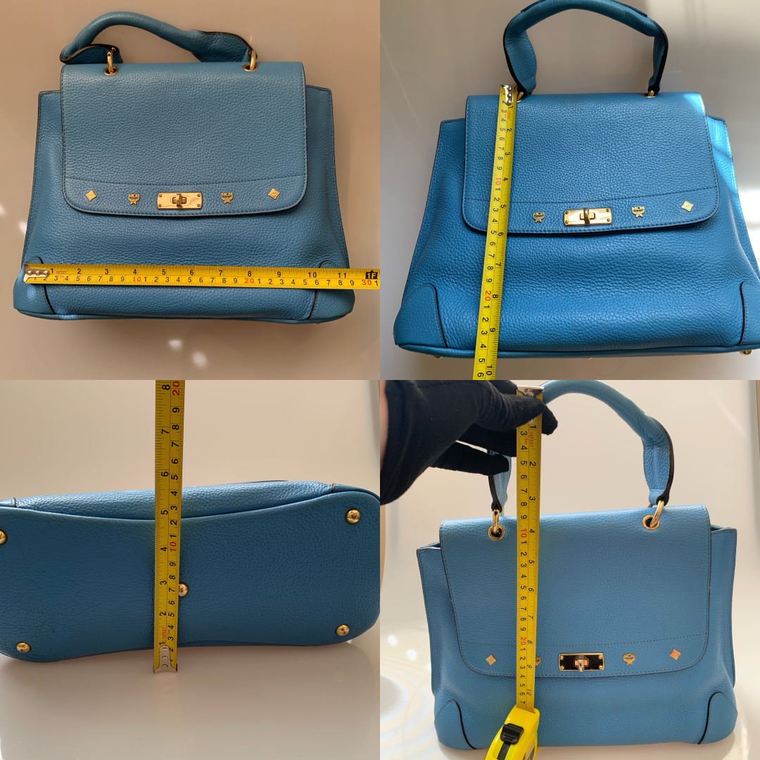 MCM blue leather women’s handbag authentic with COA and removable crossbody str